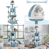 Cute Multi-Level Cat Tree with Shark Bed & 2 Big Caves for Cats - BLOOM CART..