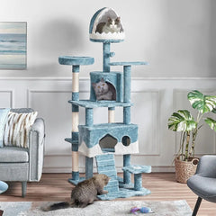 Cute Multi-Level Cat Tree with Shark Bed & 2 Big Caves for Cats - BLOOM CART..