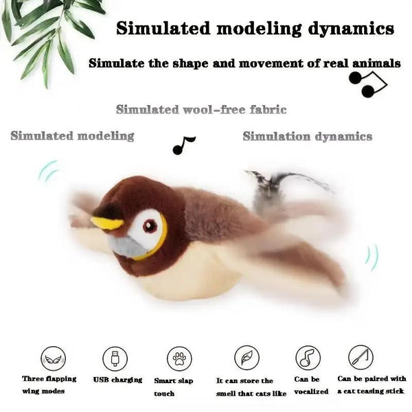 A moving bird cat toy that can spread its wings for exercise and play, suitable for cats of all sizes. It is the best companion for family pets and pet store pets, specifically designed for cats and dogs, and makes an ideal h