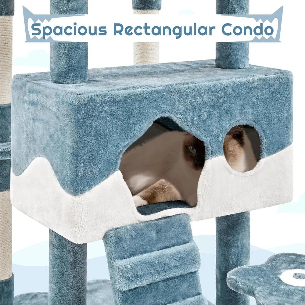 Cute Multi-Level Cat Tree with Shark Bed & 2 Big Caves for Cats - BLOOM CART..