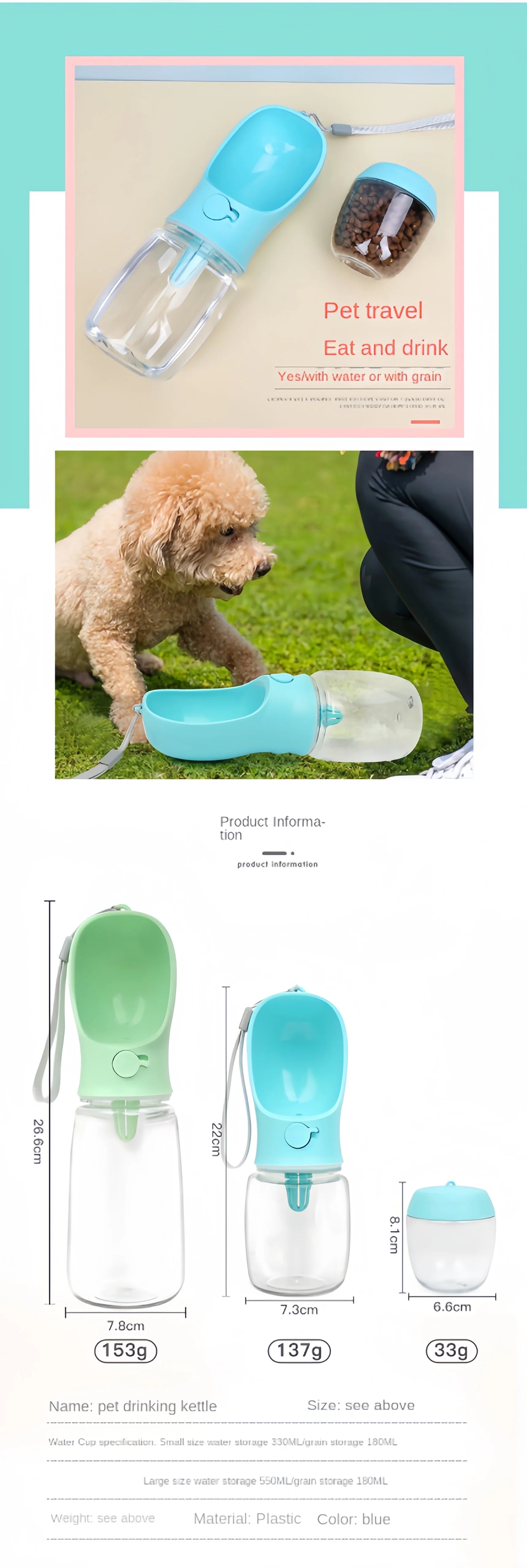 Portable Dog Water Bottle with Food Container – Puppy Travel Bowl - BLOOM CART..