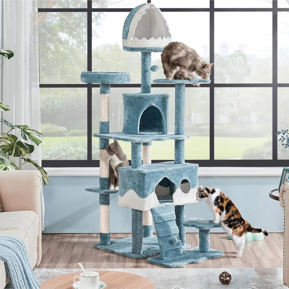 Cute Multi-Level Cat Tree with Shark Bed & 2 Big Caves for Cats - BLOOM CART..