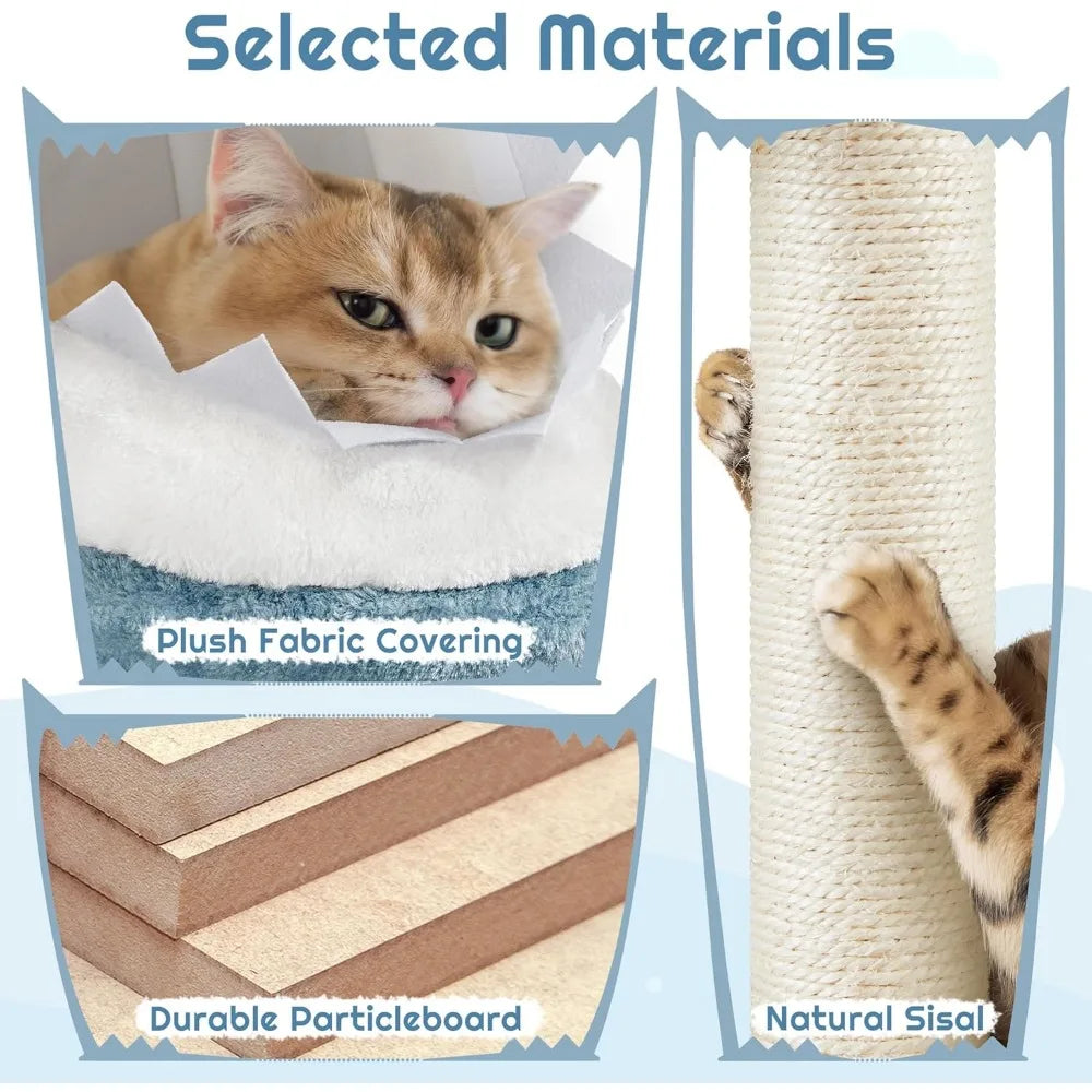 Cute Multi-Level Cat Tree with Shark Bed & 2 Big Caves for Cats - BLOOM CART..