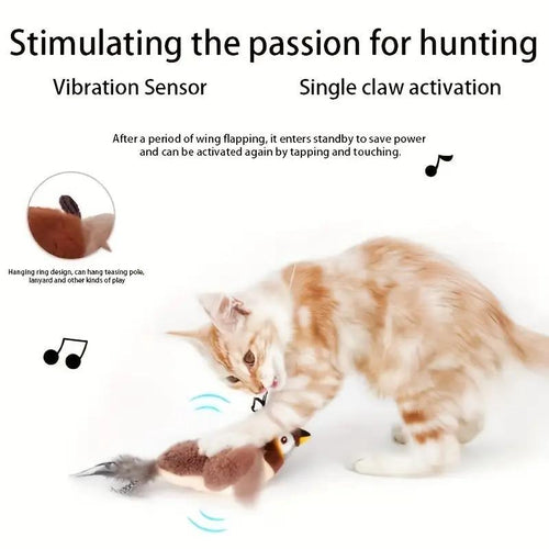 A moving bird cat toy that can spread its wings for exercise and play, suitable for cats of all sizes. It is the best companion for family pets and pet store pets, specifically designed for cats and dogs, and makes an ideal h