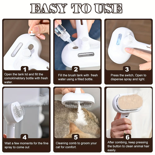 3-in-1 Automatic Pet Grooming Brush, Static, Removes Loose Fur and Reduces Shedding, Suitable for Long & Short Hair Cats and Dogs